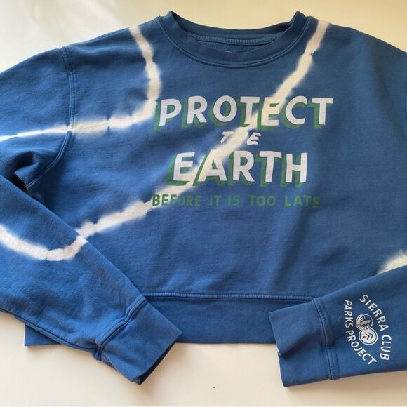 Parks Project Blue Tie Dye “Protect The Earth” Cropped Sweatshirt small - Picture 5 of 7